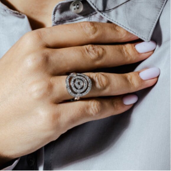 Silver 925 Rhodium Plated Bent Target CZ Ring - Picture 4 of 5